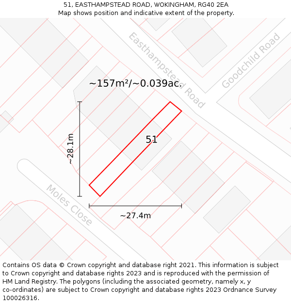 51, EASTHAMPSTEAD ROAD, WOKINGHAM, RG40 2EA: Plot and title map
