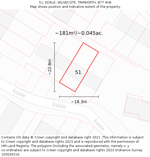 51, EDALE, WILNECOTE, TAMWORTH, B77 4HE: Plot and title map