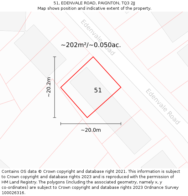 51, EDENVALE ROAD, PAIGNTON, TQ3 2JJ: Plot and title map