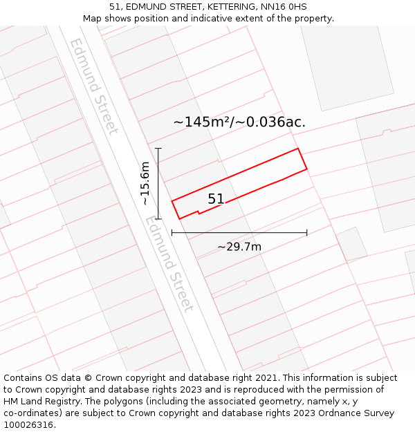51, EDMUND STREET, KETTERING, NN16 0HS: Plot and title map