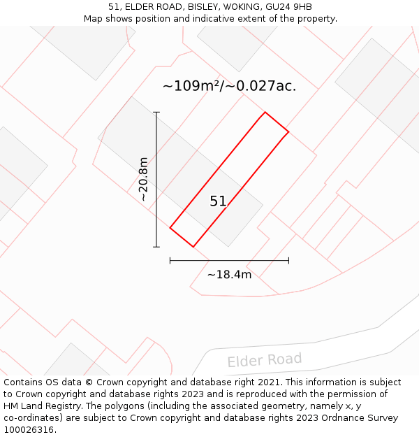 51, ELDER ROAD, BISLEY, WOKING, GU24 9HB: Plot and title map