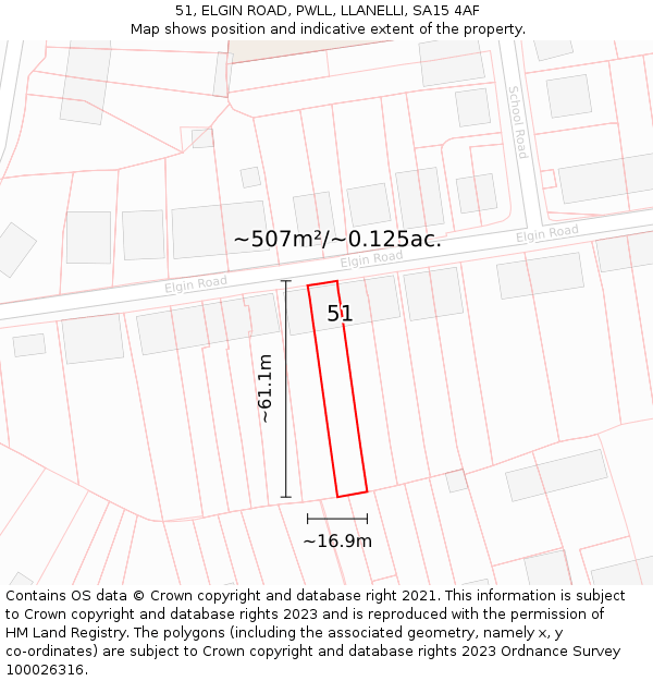 51, ELGIN ROAD, PWLL, LLANELLI, SA15 4AF: Plot and title map