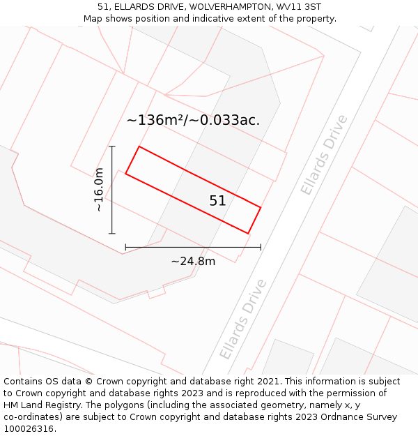 51, ELLARDS DRIVE, WOLVERHAMPTON, WV11 3ST: Plot and title map