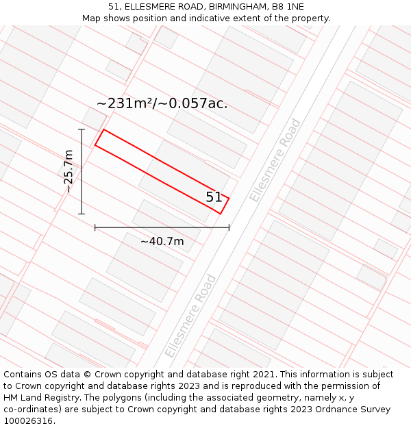 51, ELLESMERE ROAD, BIRMINGHAM, B8 1NE: Plot and title map