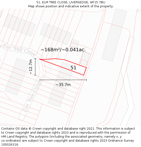 51, ELM TREE CLOSE, LIVERSEDGE, WF15 7BU: Plot and title map
