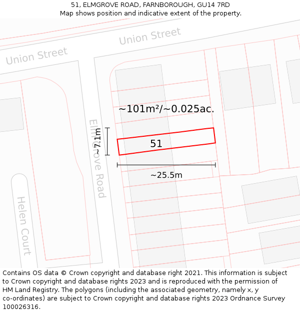 51, ELMGROVE ROAD, FARNBOROUGH, GU14 7RD: Plot and title map