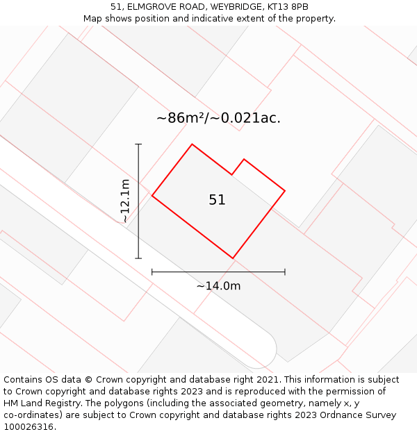51, ELMGROVE ROAD, WEYBRIDGE, KT13 8PB: Plot and title map