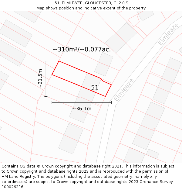 51, ELMLEAZE, GLOUCESTER, GL2 0JS: Plot and title map