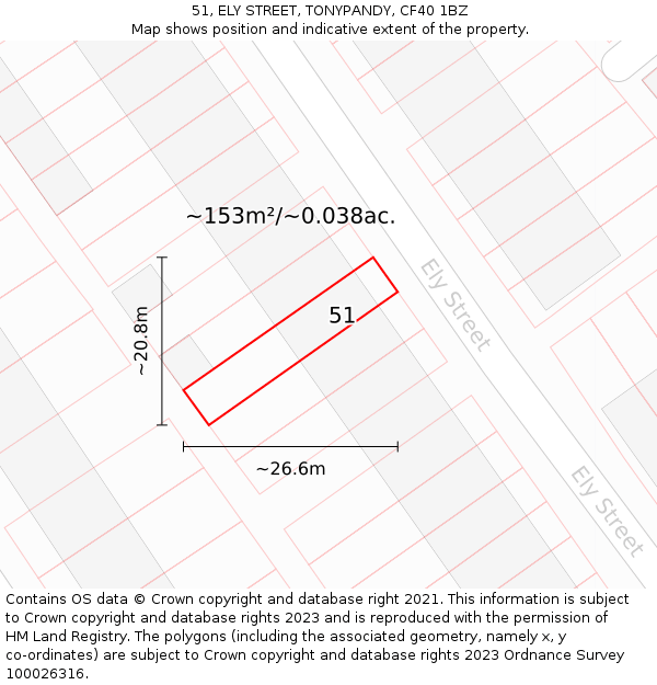 51, ELY STREET, TONYPANDY, CF40 1BZ: Plot and title map