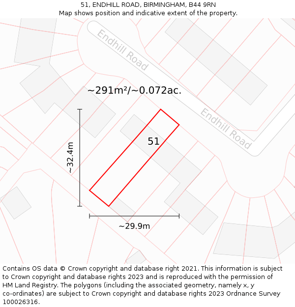 51, ENDHILL ROAD, BIRMINGHAM, B44 9RN: Plot and title map