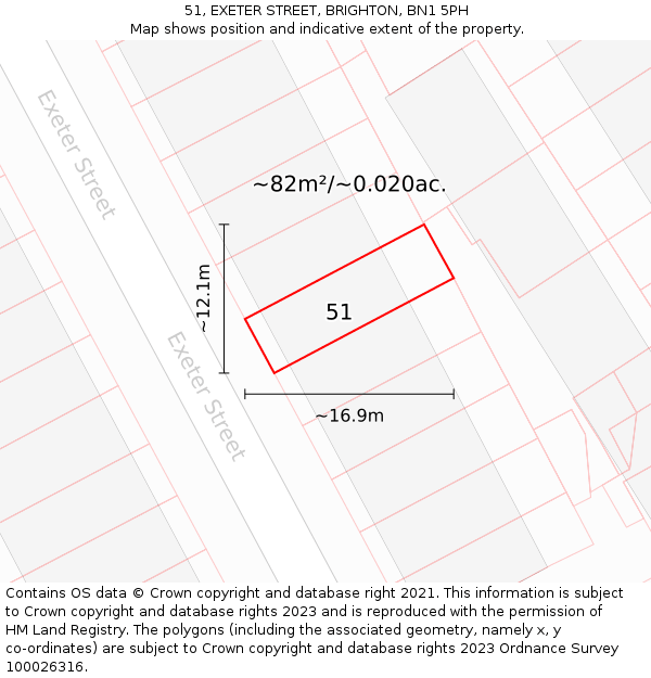 51, EXETER STREET, BRIGHTON, BN1 5PH: Plot and title map