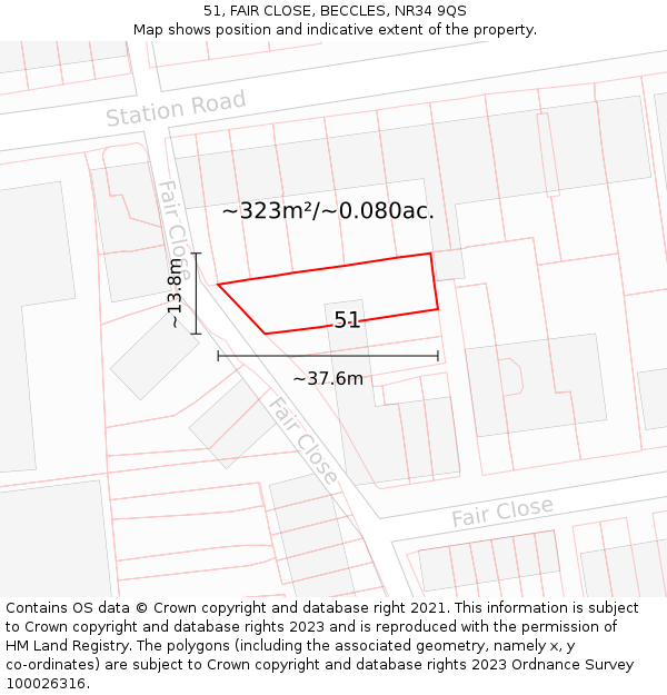 51, FAIR CLOSE, BECCLES, NR34 9QS: Plot and title map