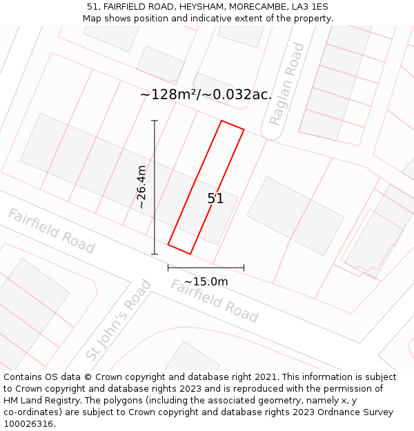 51, FAIRFIELD ROAD, HEYSHAM, MORECAMBE, LA3 1ES: Plot and title map