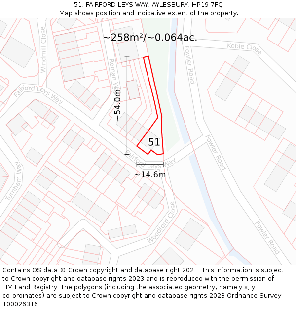 51, FAIRFORD LEYS WAY, AYLESBURY, HP19 7FQ: Plot and title map