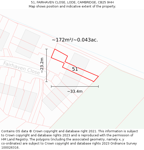 51, FAIRHAVEN CLOSE, LODE, CAMBRIDGE, CB25 9HH: Plot and title map