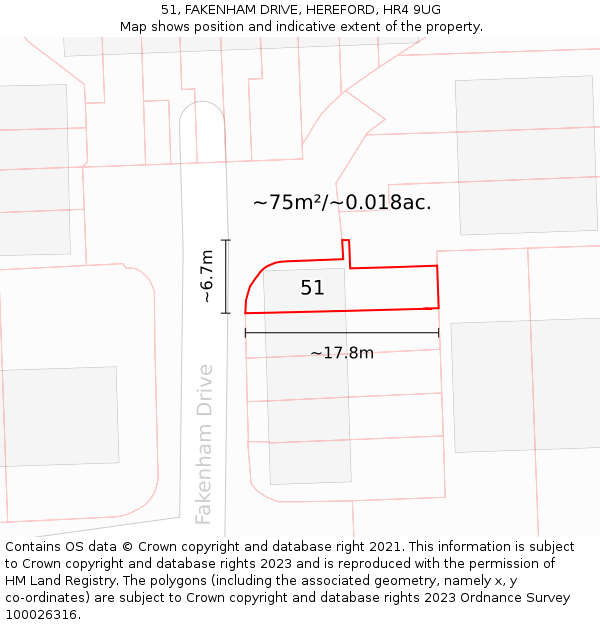 51, FAKENHAM DRIVE, HEREFORD, HR4 9UG: Plot and title map
