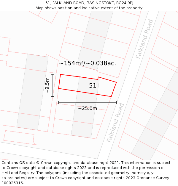 51, FALKLAND ROAD, BASINGSTOKE, RG24 9PJ: Plot and title map