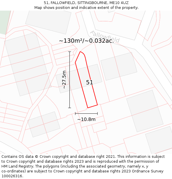 51, FALLOWFIELD, SITTINGBOURNE, ME10 4UZ: Plot and title map