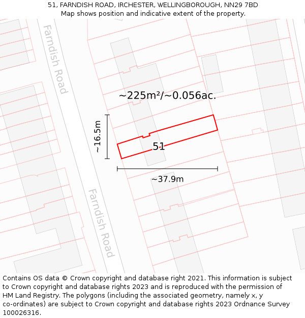 51, FARNDISH ROAD, IRCHESTER, WELLINGBOROUGH, NN29 7BD: Plot and title map