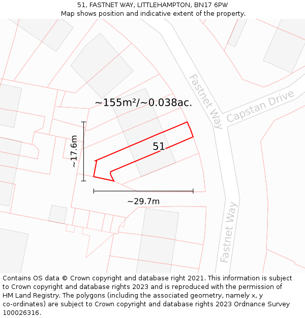 51, FASTNET WAY, LITTLEHAMPTON, BN17 6PW: Plot and title map