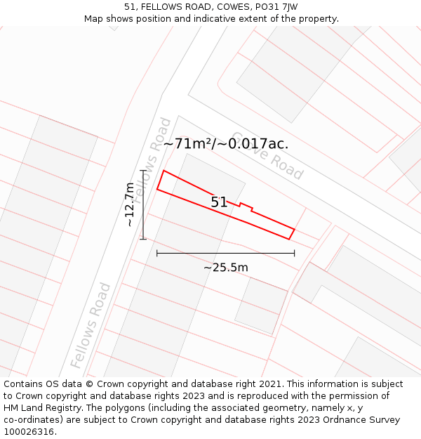 51, FELLOWS ROAD, COWES, PO31 7JW: Plot and title map