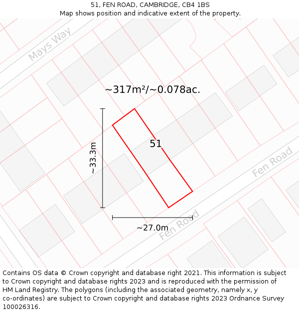 51, FEN ROAD, CAMBRIDGE, CB4 1BS: Plot and title map