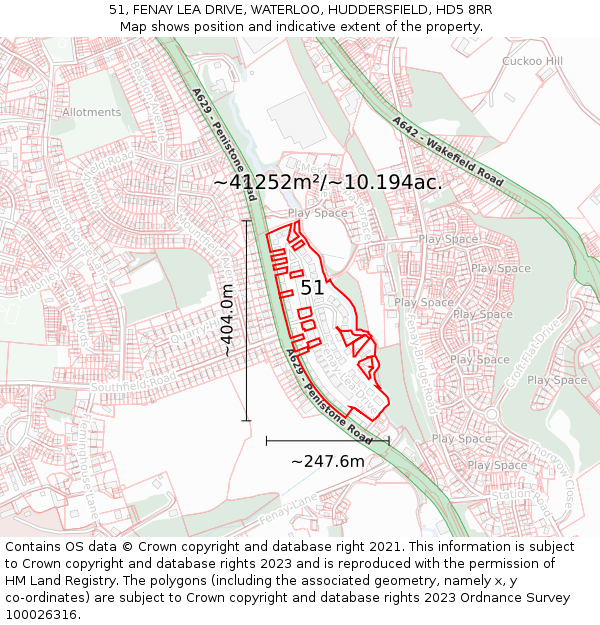 51, FENAY LEA DRIVE, WATERLOO, HUDDERSFIELD, HD5 8RR: Plot and title map