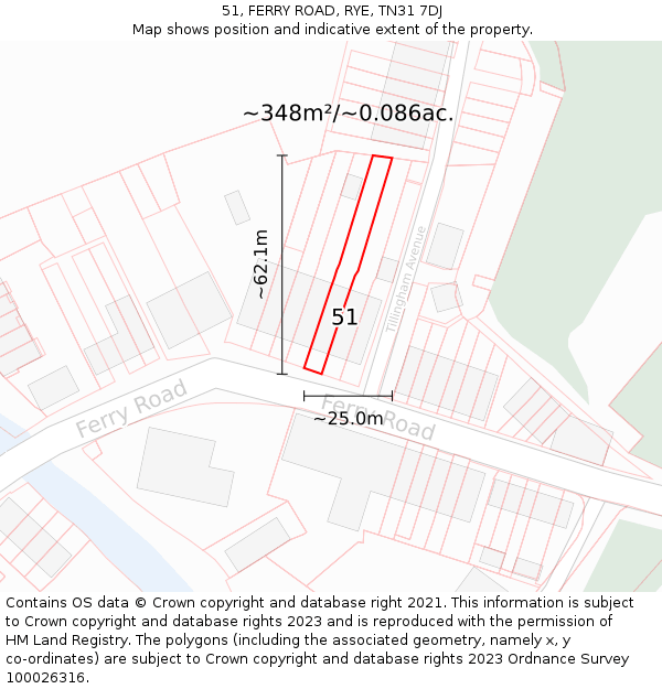 51, FERRY ROAD, RYE, TN31 7DJ: Plot and title map