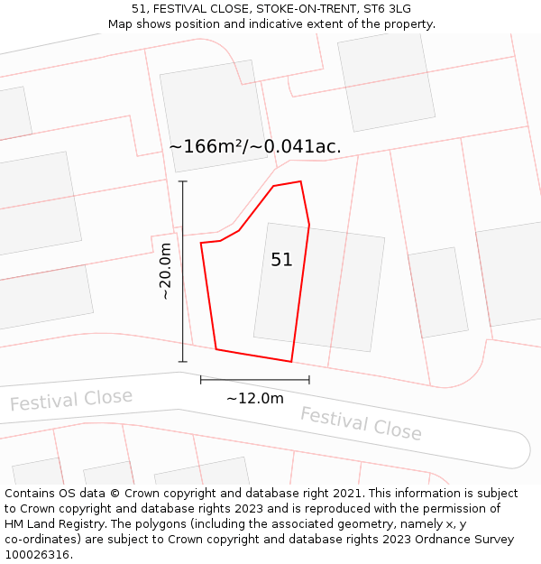 51, FESTIVAL CLOSE, STOKE-ON-TRENT, ST6 3LG: Plot and title map