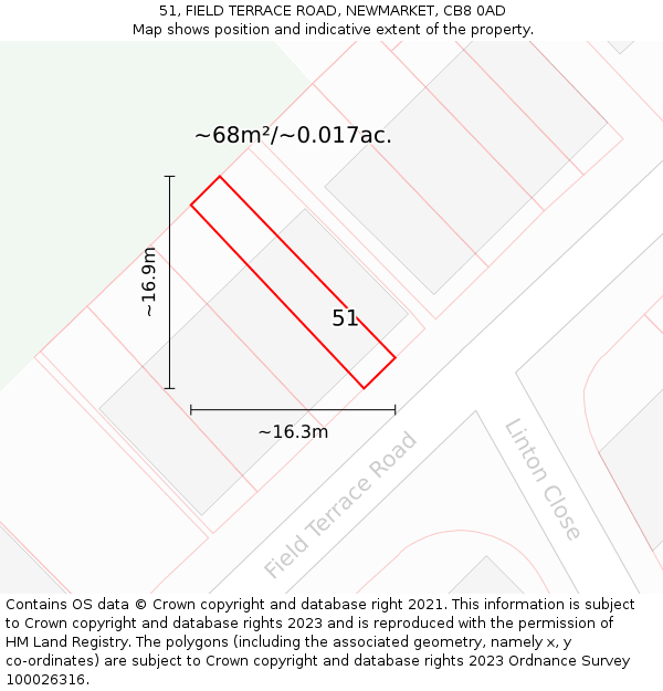 51, FIELD TERRACE ROAD, NEWMARKET, CB8 0AD: Plot and title map
