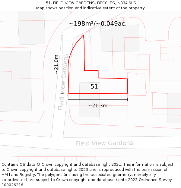 51, FIELD VIEW GARDENS, BECCLES, NR34 9LS: Plot and title map