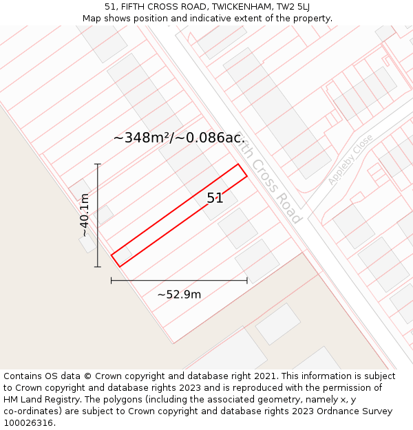 51, FIFTH CROSS ROAD, TWICKENHAM, TW2 5LJ: Plot and title map