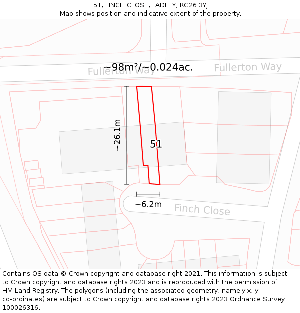 51, FINCH CLOSE, TADLEY, RG26 3YJ: Plot and title map