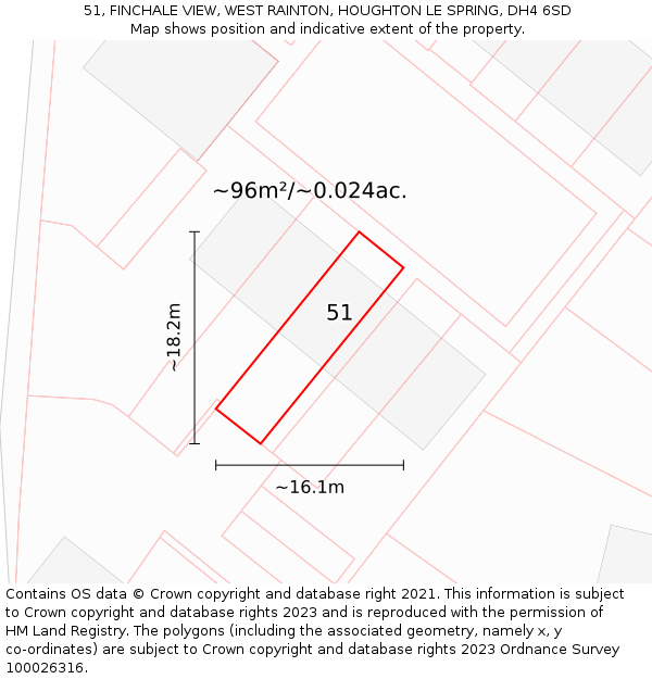 51, FINCHALE VIEW, WEST RAINTON, HOUGHTON LE SPRING, DH4 6SD: Plot and title map