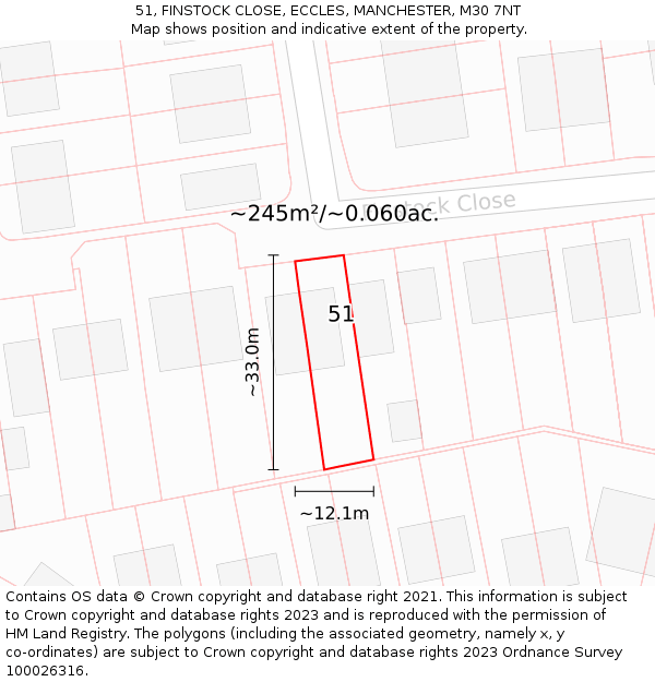 51, FINSTOCK CLOSE, ECCLES, MANCHESTER, M30 7NT: Plot and title map
