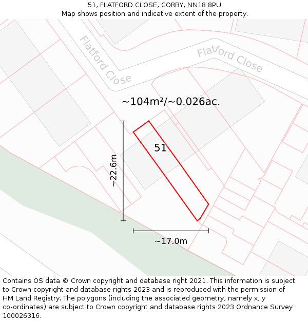 51, FLATFORD CLOSE, CORBY, NN18 8PU: Plot and title map