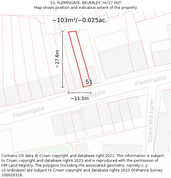 51, FLEMINGATE, BEVERLEY, HU17 0NT: Plot and title map