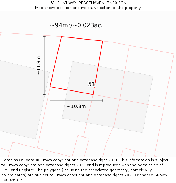 51, FLINT WAY, PEACEHAVEN, BN10 8GN: Plot and title map