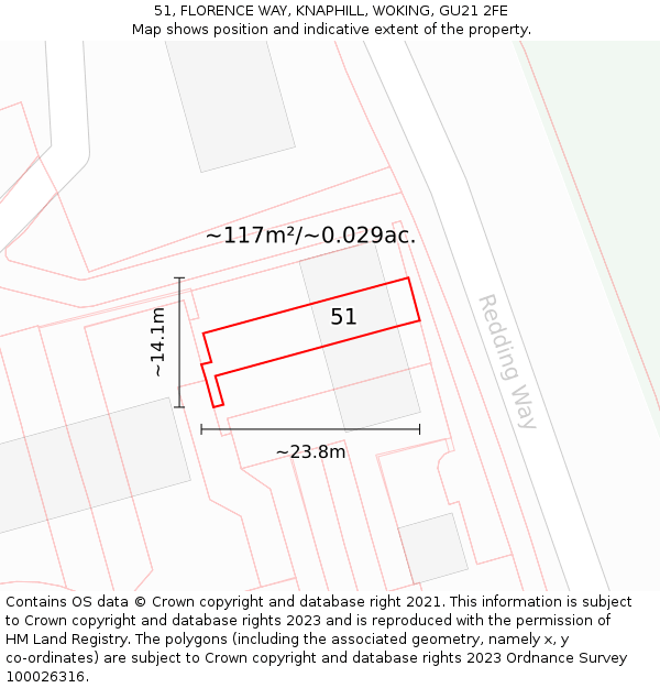 51, FLORENCE WAY, KNAPHILL, WOKING, GU21 2FE: Plot and title map