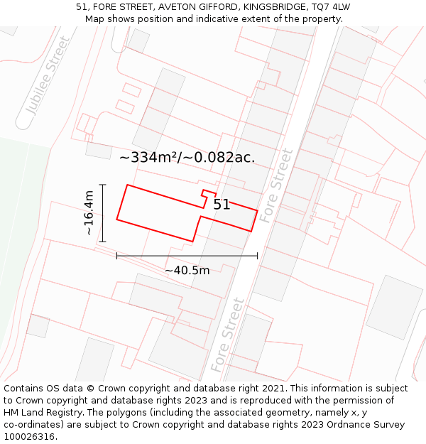 51, FORE STREET, AVETON GIFFORD, KINGSBRIDGE, TQ7 4LW: Plot and title map