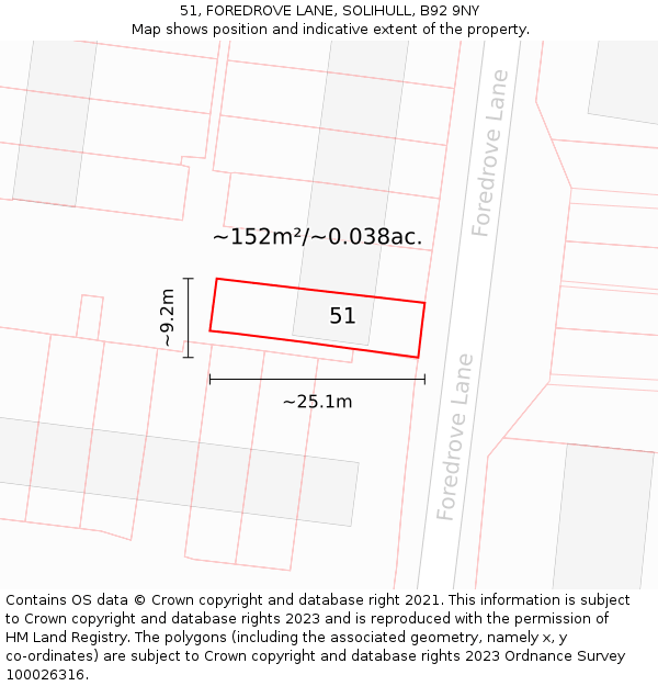 51, FOREDROVE LANE, SOLIHULL, B92 9NY: Plot and title map