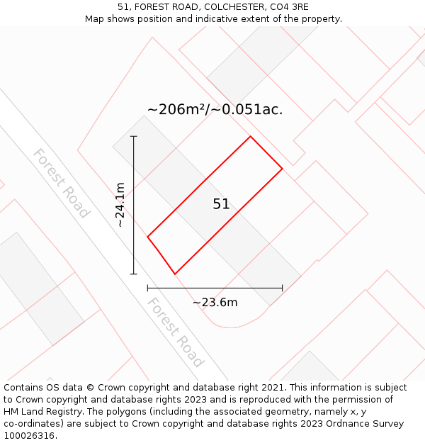 51, FOREST ROAD, COLCHESTER, CO4 3RE: Plot and title map