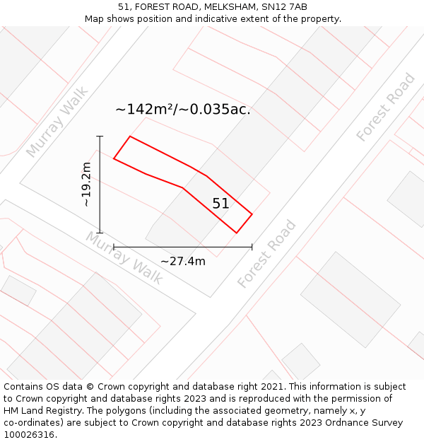 51, FOREST ROAD, MELKSHAM, SN12 7AB: Plot and title map