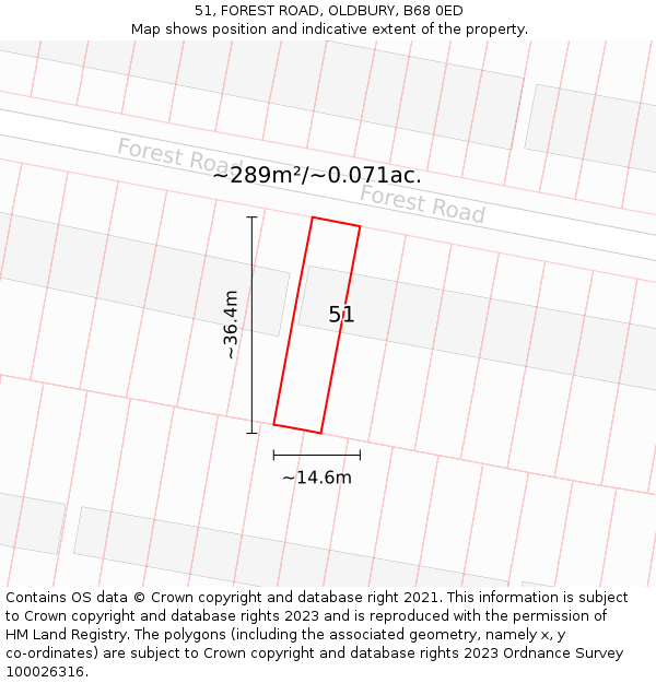 51, FOREST ROAD, OLDBURY, B68 0ED: Plot and title map
