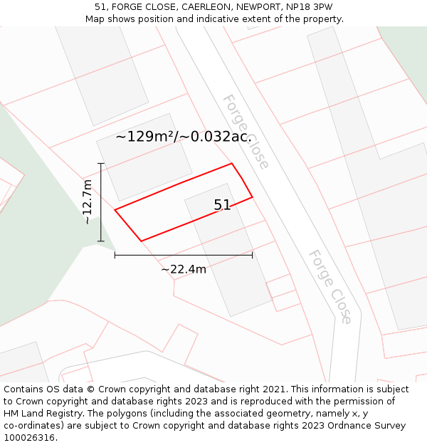 51, FORGE CLOSE, CAERLEON, NEWPORT, NP18 3PW: Plot and title map