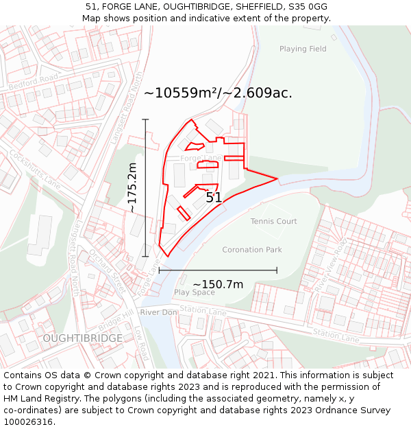 51, FORGE LANE, OUGHTIBRIDGE, SHEFFIELD, S35 0GG: Plot and title map