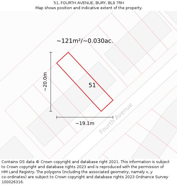 51, FOURTH AVENUE, BURY, BL9 7RH: Plot and title map