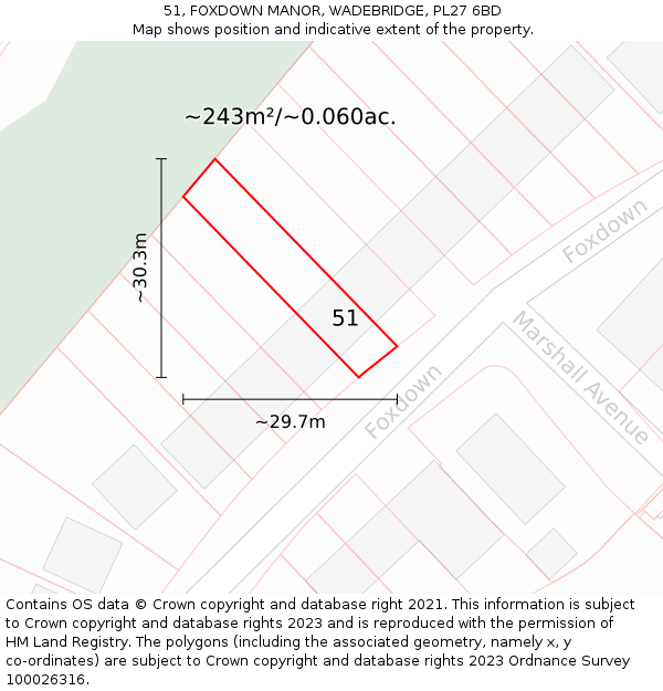 51, FOXDOWN MANOR, WADEBRIDGE, PL27 6BD: Plot and title map
