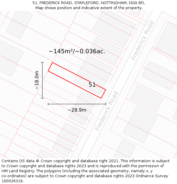51, FREDERICK ROAD, STAPLEFORD, NOTTINGHAM, NG9 8FL: Plot and title map