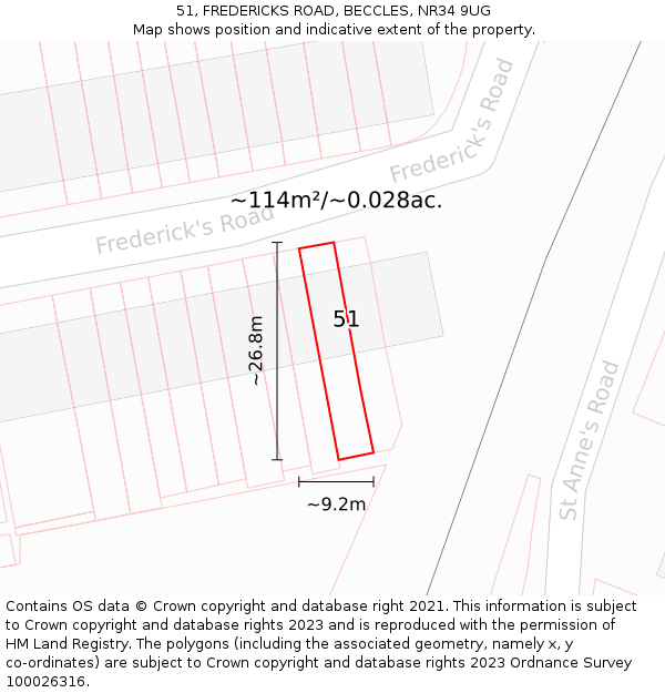 51, FREDERICKS ROAD, BECCLES, NR34 9UG: Plot and title map